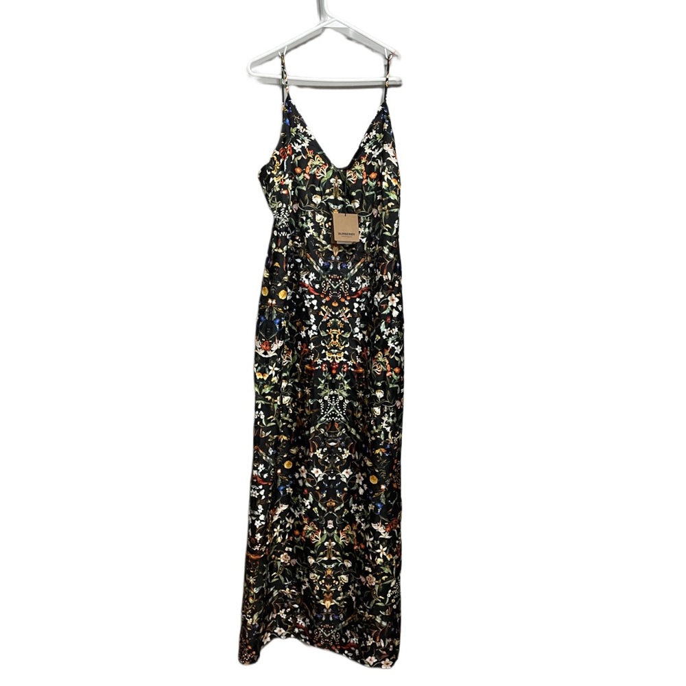 BURBERRY MARIS FLORAL SILK SLIP DRESS BLACK 
Size 10 us